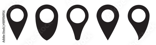 Collection of map pointer location pins markers indicating different places on map geographic navigation and travel destination icons abstract graphic element variety