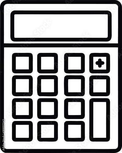 Basic black and white line art icon of a calculator for mathematical computations and financial calculations
