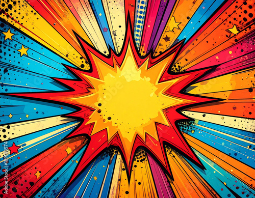  Colorful Comic Book Action Explosion with Stars and Halftone Texture