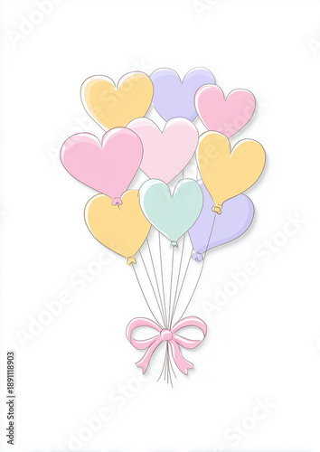 Romantische Herzballons Illustration in Pastellfarben – süßes handgezeichnetes Design für Valentinstag, Hochzeit und Grußkarten