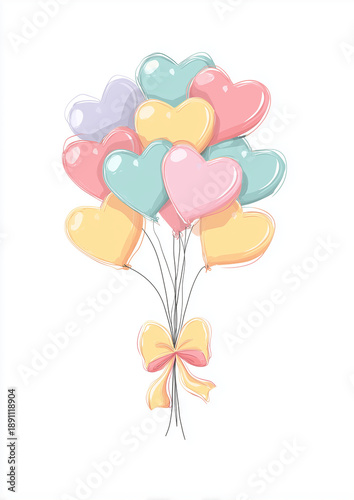 Romantische Herzballons Illustration in Pastellfarben – süßes handgezeichnetes Design für Valentinstag, Hochzeit und Grußkarten