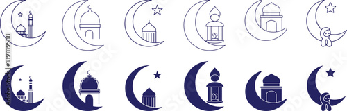 Ramadan icon moon, mosque, islamic star, minaret, islamic architecture, religious symbol, calligraphic design, arabic motifs,
