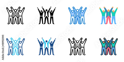 Team Motivation icons set multiple style collection. Editable stroke 
