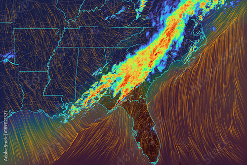 Valokuva Weather map portraying radar data overlayed with temperature and wind lines, for