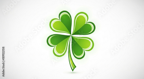 Vibrant green four leaf clover with white highlights on plain background symbolizing luck and nature