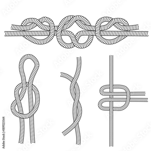 Marine Rope Knots Set Line Art