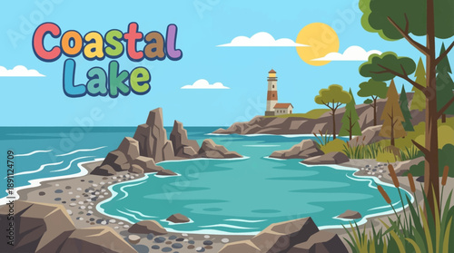 coastal lake lies near the ocean shoreline, merging freshwater calm with marine elements to create a unique and visually rich coastal landscape composition