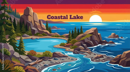 coastal lake lies near the ocean shoreline, merging freshwater calm with marine elements to create a unique and visually rich coastal landscape composition