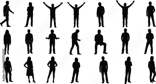 Human silhouettes collection with multiple standing walking posing male female figures isolated on white advertising conceptsHuman silhouettes collection ntation advertising concepts