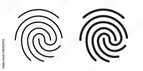 Fingerprint identification icon in two styles outline and solid for security biometric recognition and personal data authentication