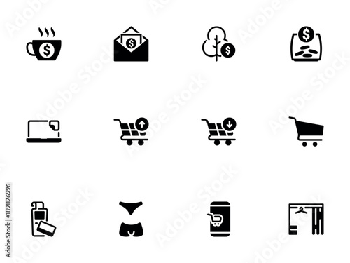 Set of Black Finance and E commerce Icons for Retail Design