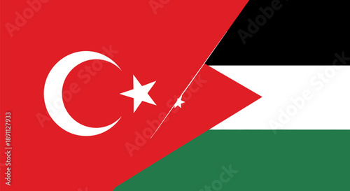 Turkey and Palestine Flags Merged: Diplomatic Relations, Alliance, and Partnership Concept Illustration