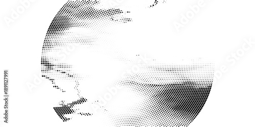 Halftone abstract background. Radial grunge pattern with spots of ink. Monochrome vector texture for print on business cards, labels, posters, stickers