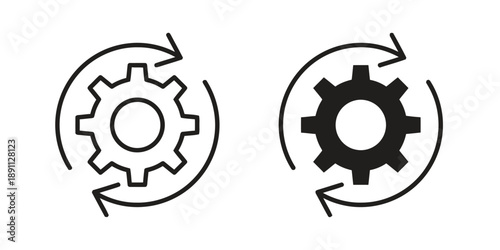 Gear with circular arrows for automation and process in outline and solid styles