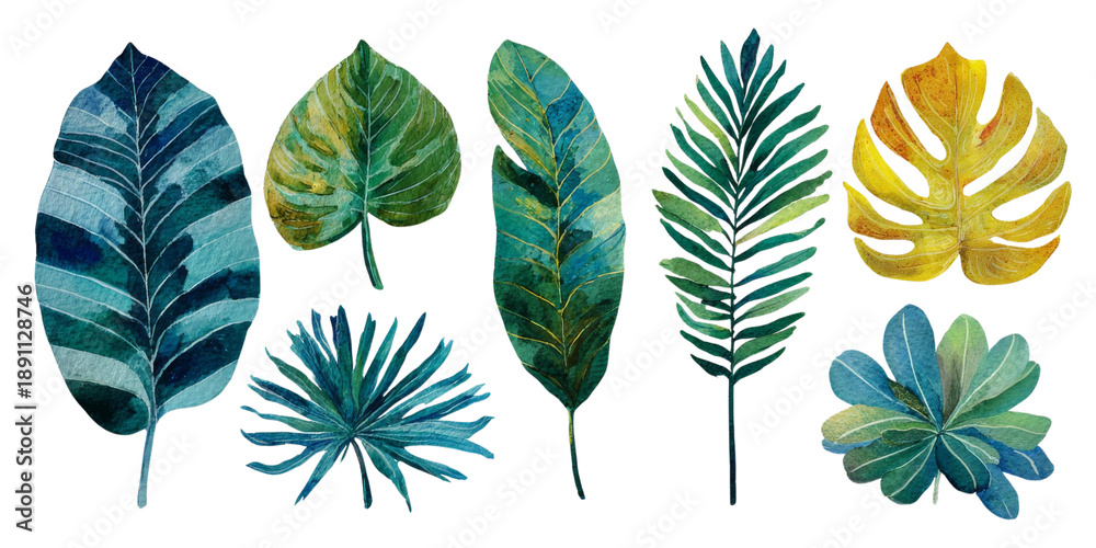 Fototapeta premium Watercolor - Leave set watercolor illustration isolated on transparent. png file for art work.
