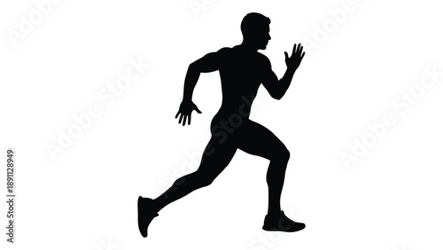A black silhouette of a man in motion appearing to be running or sprinting