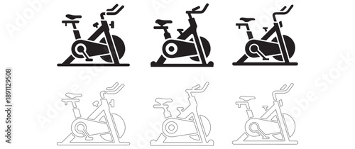 Spinning Bike Icons in Solid and Outline Styles
