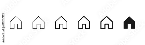 Home icon set representing residence and beginning points including outline and solid fill designs useful for website navigation user interface elements and indicating a starting point or homepage