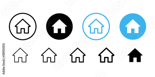 Home icon set collection of vector symbols for website navigation mobile apps ui design including circle house silhouettes linear outlines black blue versions for homepage representation property