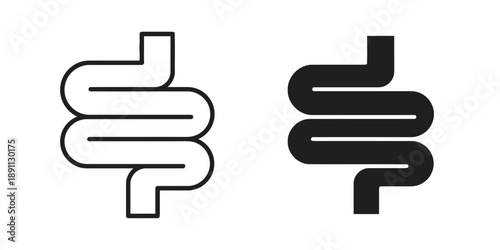 Intestine symbol in two styles outline and filled for digestive system anatomy and medical representation