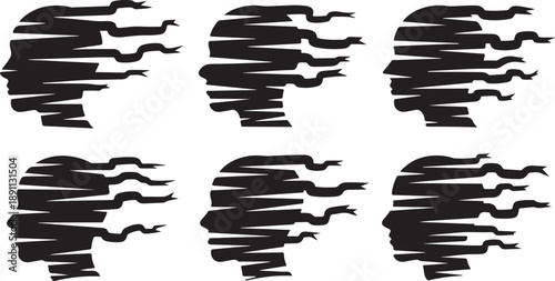 Black Silhouette of African American Woman's Hair Profiles
