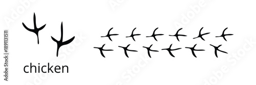 Chicken footprints silhouette collection showing farm animal walking tracks.