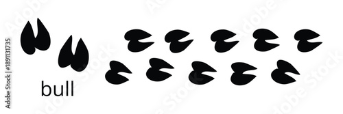 Bull hoof track silhouettes set, livestock animal footprint icons isolated.