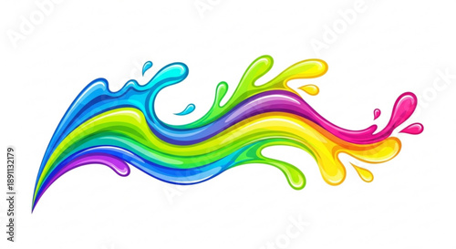 Vibrant rainbow colored liquid splash wave on white background abstract colorful paint swirl
