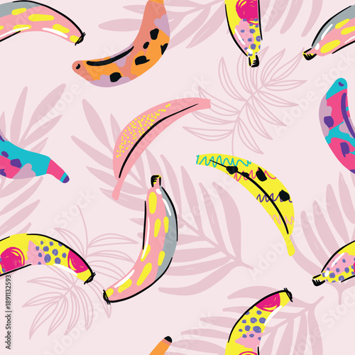 Seamless hand drawn tropical pattern with  bananas. Perfect for wallpapers, pattern fills, web page backgrounds, surface textures, textile