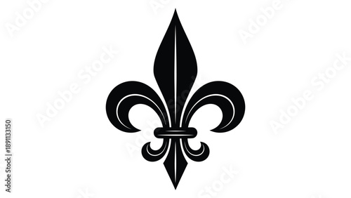 A black fleur de lis symbol is centered on a stark white background