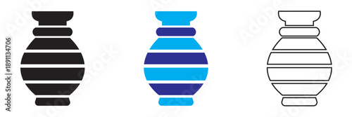 Ancient Pottery Vase icon. Collection of  showing various ancient pottery vases and amphora shapes, representing archaeology, ceramics, history, and classical design.

