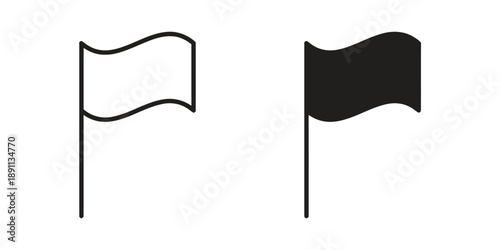 Outline and solid black flag icons on poles, representing waving banner or symbol of victory and location