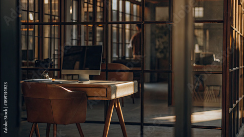 Wallpaper Mural Modern office design with copy space and blurred background concept. Modern office workspace with stylish furniture and natural light. Torontodigital.ca