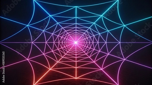 Vibrant neon web of light trails in futuristic tunnel