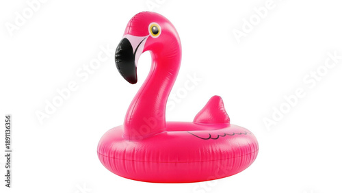 Bright pink inflatable flamingo isolated on transparent background