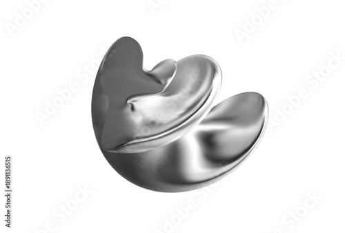 3d chrome abstract shape. Glass liquid y2k figure. Surreal silver metal spiral form holographic effect. Twist chrome plated crystal gradient. Vector render illustration