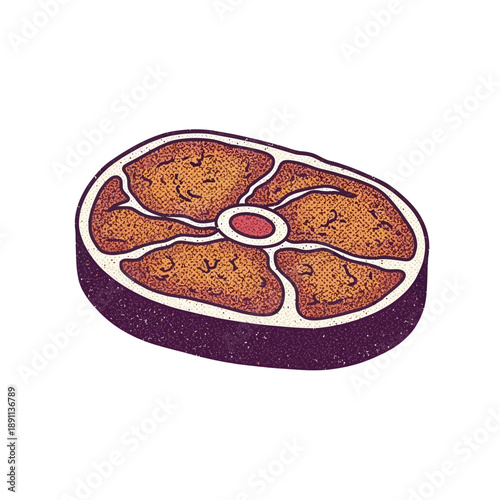 Vector Illustration of a Juicy Steak, Grilled Meat, Food Icon, Isolated on White, Top View