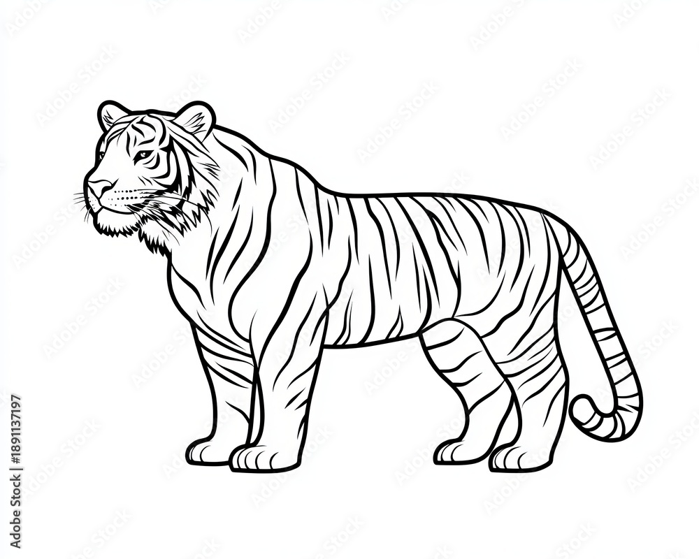 Fototapeta premium Cartoonish Tiger Portrait Illustration with Bold Stripes and Playful Expressions on White Background