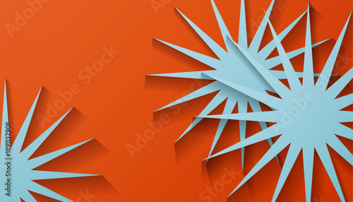 Blue Paper Star Shapes on Orange Background.