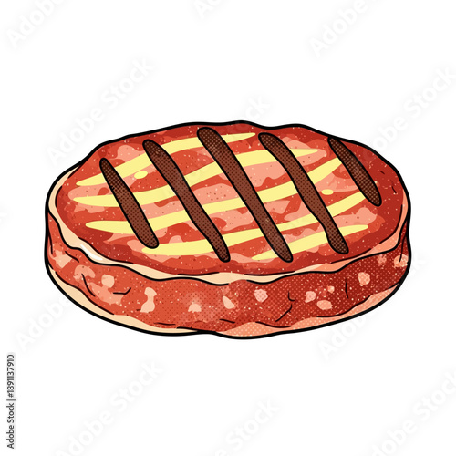 Vector illustration of a delicious grilled meat patty, showcasing a savory steak appearance with distinct char marks, perfect for modern food innovation concepts