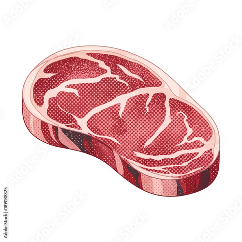 Freshly Cut Raw Beef Steak Vector Illustration with Marbling Details, Juicy Meat Cut for Culinary Delights, Perfect for Food Graphics