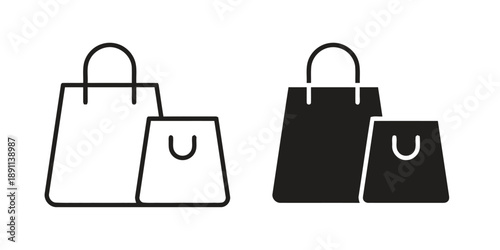 Shopping bags in different sizes, outline and solid styles, for retail and commerce