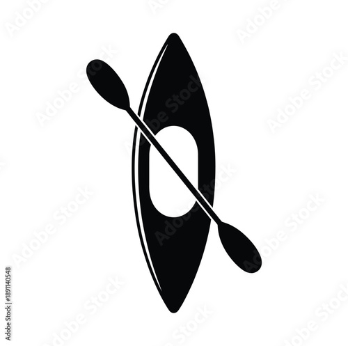 Kayak Boat Icon, Rowing boat icon with paddle on white background