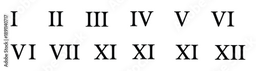 Set of roman numbers isolated on white background. roman numerals icon set. numbers from one to thirteen. ancient number font. Roman numerals in elegant serif font on white background