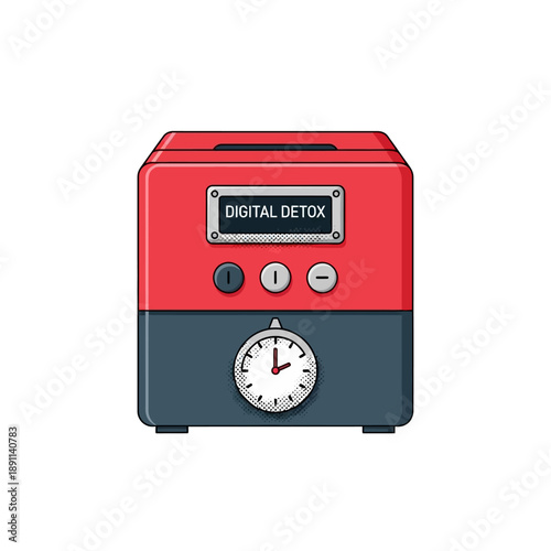 Vector illustration of a digital detox timer lockbox, symbolizing mindful disconnection from screens. Encourages healthy breaks, improved focus, and enhanced well-being