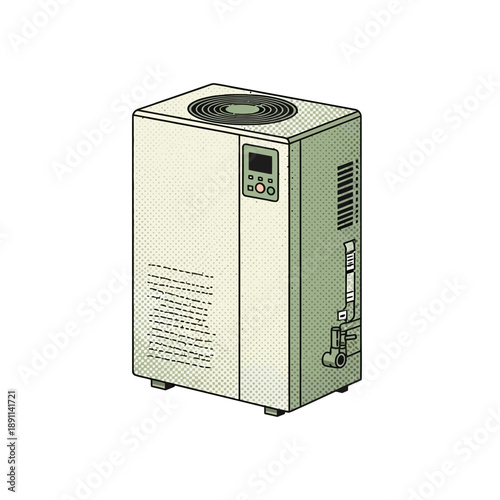 Vector illustration of an industrial air conditioning unit with cooling system components, showcasing efficient climate control technology