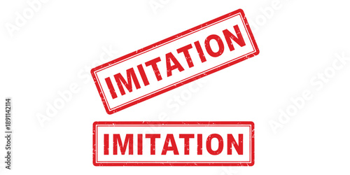 Two red imitation stamps isolated on white background with bold text