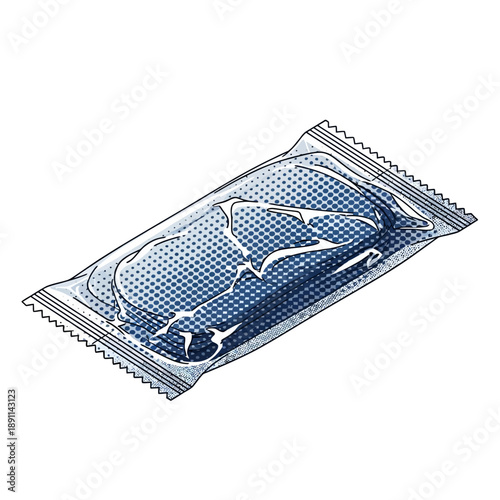 Vector art depiction of a securely sealed, lightweight, and long-lasting food package, ideal for travel, outdoor activities, or emergency provisions, conveying preserved nutrition