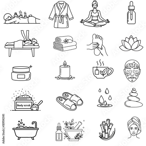 spa wellness line icons set