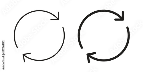 Two circular arrows rotating in outline and solid black icon set vector illustration graphic design element for web applications and interfaces clean simple abstract illustration